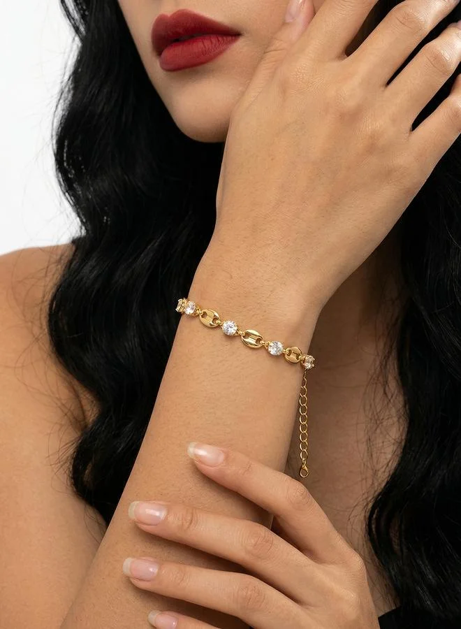 تايك تو Gold Tone Rhinestone Embellished Coffee Bean-Shaped Link Bracelet