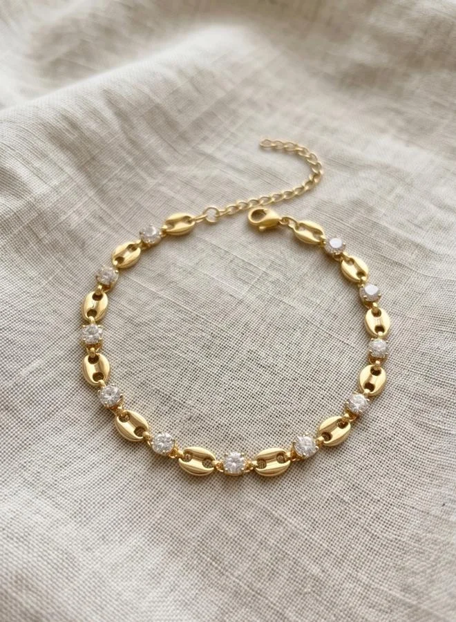 Take Two  Gold Tone Rhinestone Embellished Coffee Bean-Shaped Link Bracelet for Women | Best Price UAE