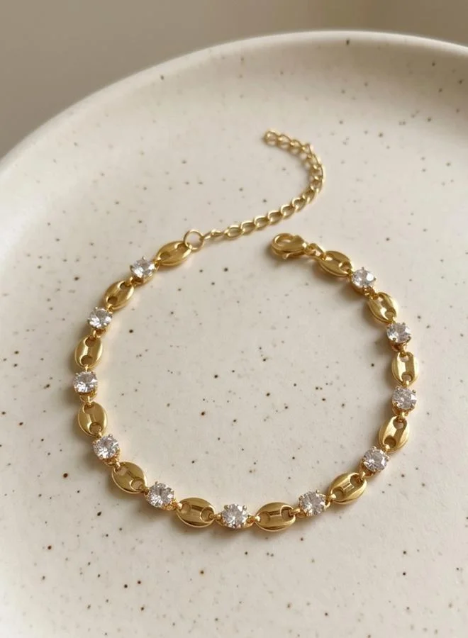 تايك تو Gold Tone Rhinestone Embellished Coffee Bean-Shaped Link Bracelet