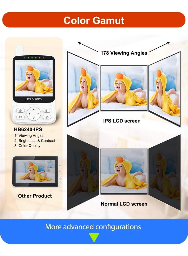 هالو بيبي جهاز مراقبة الأطفال HelloBaby بدون واي فاي، مزود برؤية ليلية تعمل بالصوت، وكاميرا IPS مقاس 4 بوصات مع صوت، وخاصية التحدث والاتجاه، وخاصية التحريك والإمالة، وبطارية تدوم حتى 26 ساعة، ومدى يصل إلى 300 متر، محمول للاستخدام في غرفة الأطفال والسفر. - Image 5