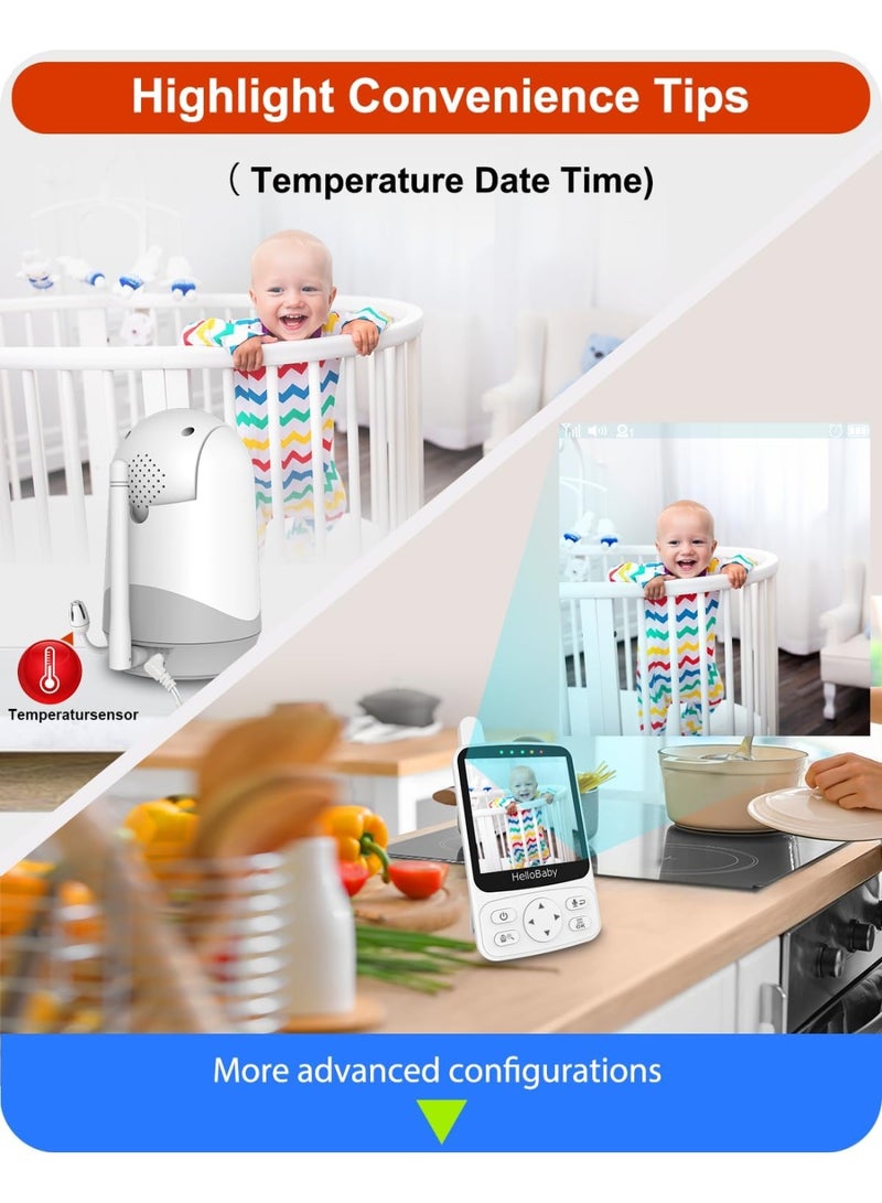 هالو بيبي جهاز مراقبة الأطفال HelloBaby بدون واي فاي، مزود برؤية ليلية تعمل بالصوت، وكاميرا IPS مقاس 4 بوصات مع صوت، وخاصية التحدث والاتجاه، وخاصية التحريك والإمالة، وبطارية تدوم حتى 26 ساعة، ومدى يصل إلى 300 متر، محمول للاستخدام في غرفة الأطفال والسفر. - Image 3