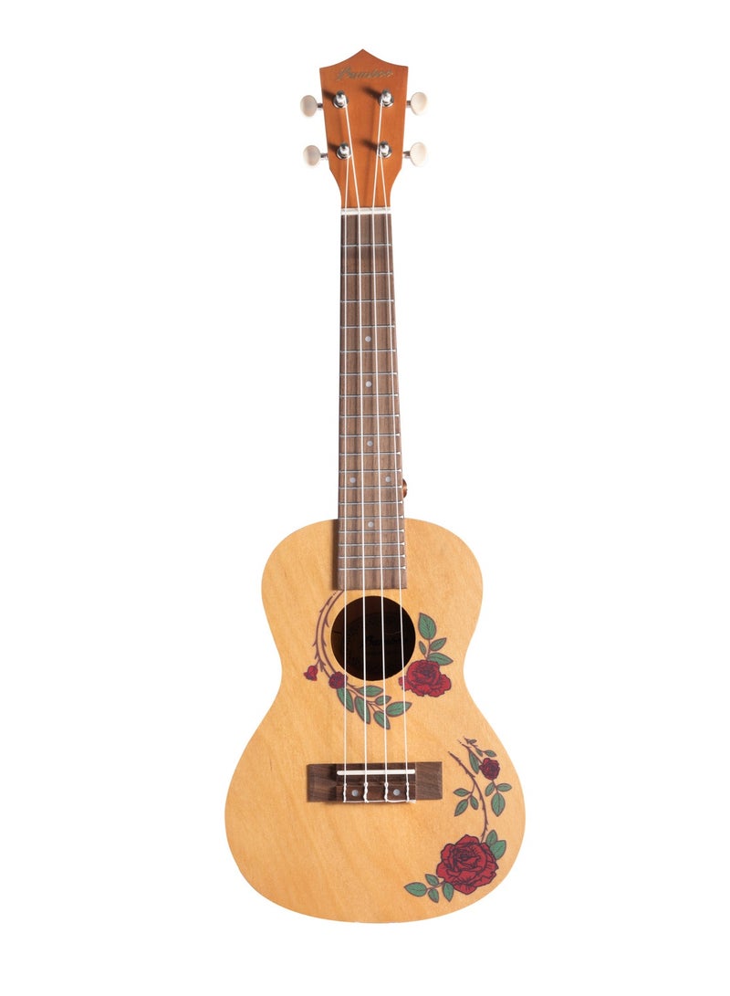 Bamboo U-23 Roses Concert Ukulele – Floral Elegance with Premium Gig Bag  - Image 1