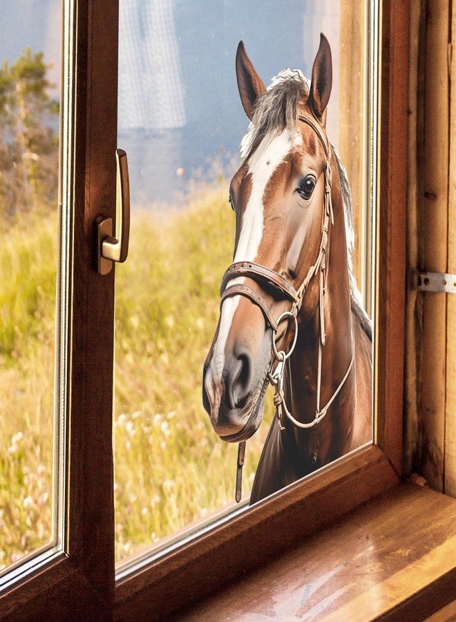Supzone Realistic Horse Window Clings Farm Animals Window Decals Anti Collision Double-Side Static Window Stickers for Home Window Glass Door Decoration - Image 1