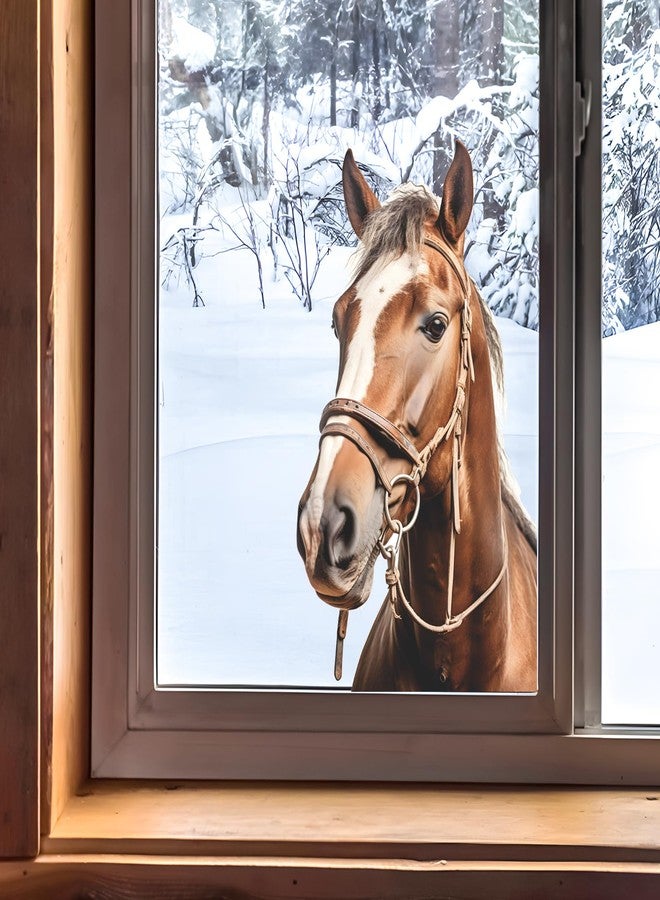 Supzone Realistic Horse Window Clings Farm Animals Window Decals Anti Collision Double-Side Static Window Stickers for Home Window Glass Door Decoration - Image 2