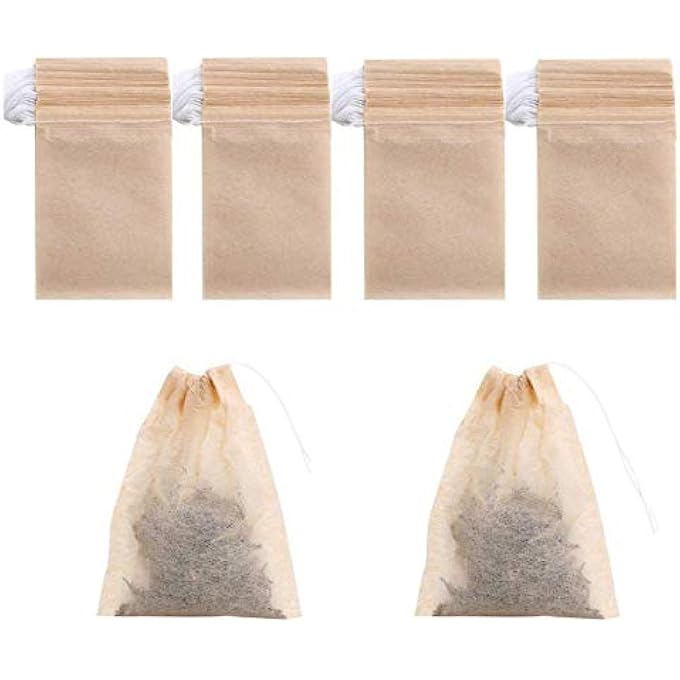 SWIUKPHE Disposable Drawstring Tea Filter Bags Safe  Natural Unbleached Paper Tea Infuser Drawstring Empty Bag For Loose Leaf Tea 7 X 9 Natual Color 400 Pack - Image 1