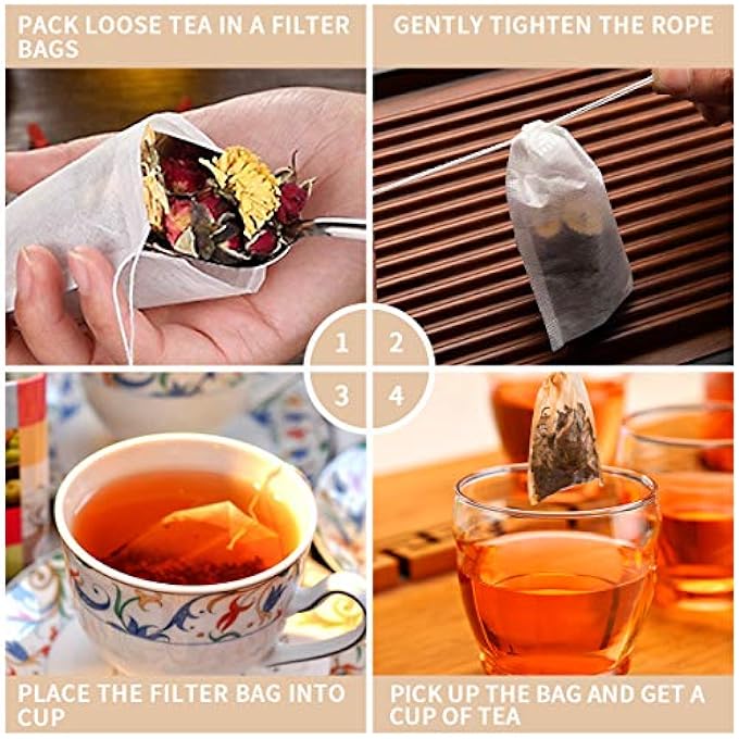 SWIUKPHE Disposable Drawstring Tea Filter Bags Safe  Natural Unbleached Paper Tea Infuser Drawstring Empty Bag For Loose Leaf Tea 7 X 9 Natual Color 400 Pack - Image 2
