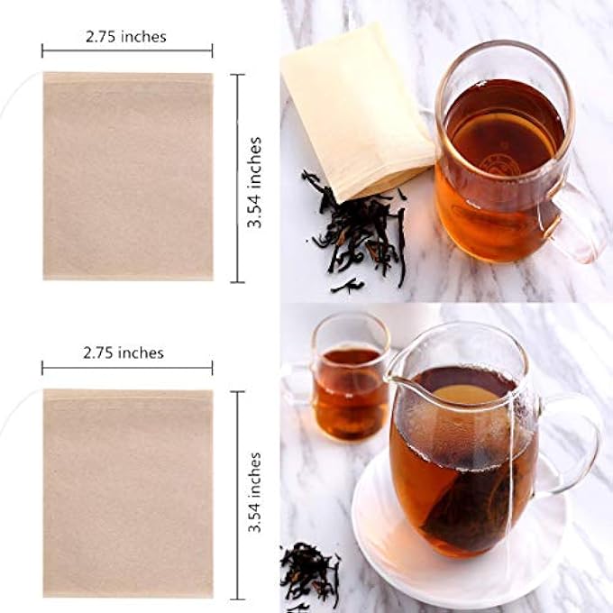 SWIUKPHE Disposable Drawstring Tea Filter Bags Safe  Natural Unbleached Paper Tea Infuser Drawstring Empty Bag For Loose Leaf Tea 7 X 9 Natual Color 400 Pack - Image 3