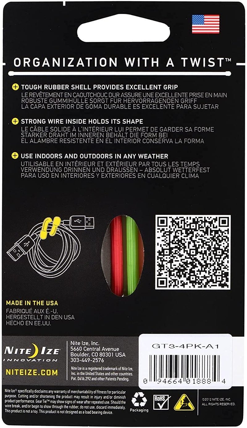 NITE IZE 2X Nite Ize GT3-4PK-A1 Gear Tie Reusable 3-Inch Rubber Twist Tie, Assorted Colors - Image 3