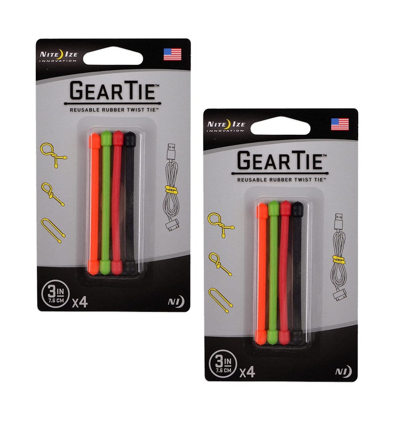 NITE IZE 2X Nite Ize GT3-4PK-A1 Gear Tie Reusable 3-Inch Rubber Twist Tie, Assorted Colors - Image 1