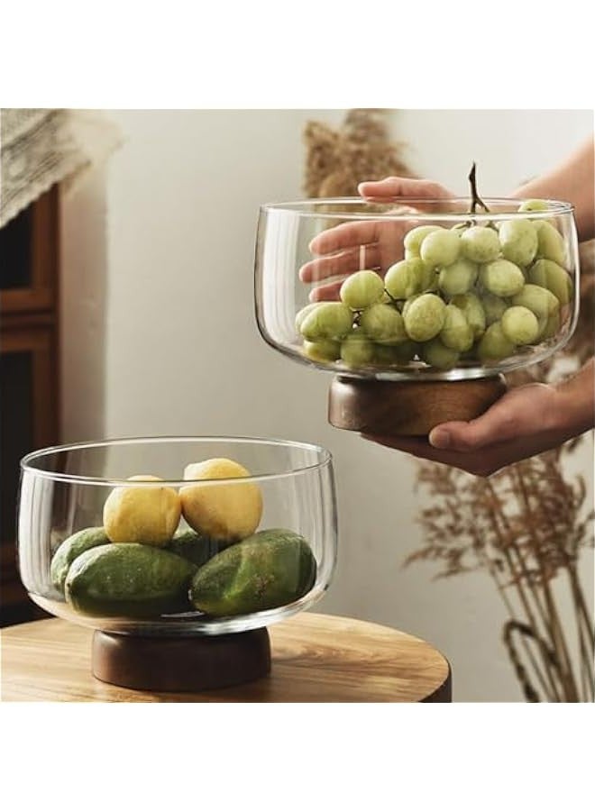 بيوينتي وعاء ثلاثي من الزجاج المقوى سعة 127 اونصة مع حامل من خشب الاكاسيا - مجموعة تقديم من 3 قطع للكيك والحلويات والسلطات - وعاء عرض امن للغسل في غسالة الصحون ومقاوم للكسر لحفلات الزفاف والحفلات والعطلات - Image 1
