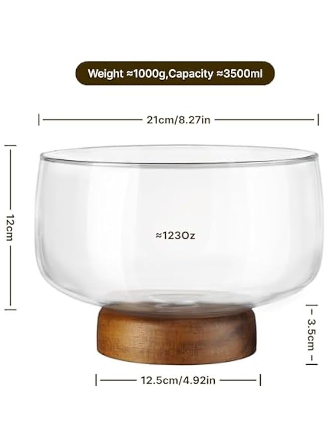 بيوينتي وعاء ثلاثي من الزجاج المقوى سعة 127 اونصة مع حامل من خشب الاكاسيا - مجموعة تقديم من 3 قطع للكيك والحلويات والسلطات - وعاء عرض امن للغسل في غسالة الصحون ومقاوم للكسر لحفلات الزفاف والحفلات والعطلات - Image 2