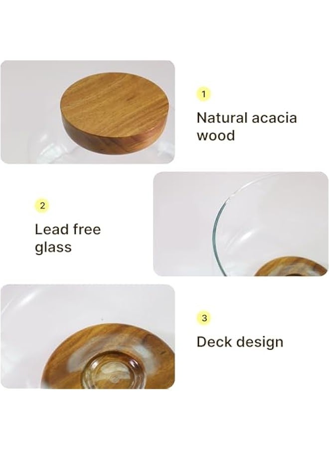 بيوينتي وعاء ثلاثي من الزجاج المقوى سعة 127 اونصة مع حامل من خشب الاكاسيا - مجموعة تقديم من 3 قطع للكيك والحلويات والسلطات - وعاء عرض امن للغسل في غسالة الصحون ومقاوم للكسر لحفلات الزفاف والحفلات والعطلات - Image 3