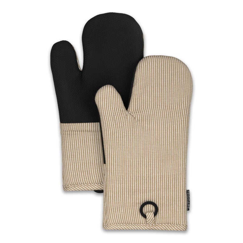 Frigidaire Layla Cotton and Neoprene Oven Mitts, Heat Resistant, Anti-Slip, Machine Washable,13â€x7â€,Beige,Set of 2