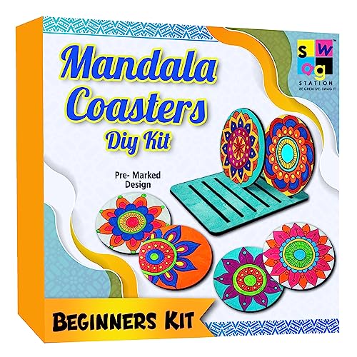 SWAGSTATION Wood Mandala Art Kit for Kids & Adults |DIY Craft Kit for Boys, Girls, Sister, Brother | Birthday, Rakhi, Return Gift Ideas | Paint Your Own Coasters | Festive Gift Art Kit, Brown - Image 1