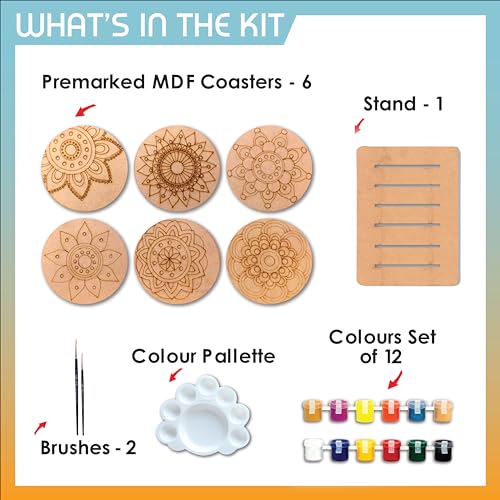 SWAGSTATION Wood Mandala Art Kit for Kids & Adults |DIY Craft Kit for Boys, Girls, Sister, Brother | Birthday, Rakhi, Return Gift Ideas | Paint Your Own Coasters | Festive Gift Art Kit, Brown - Image 3