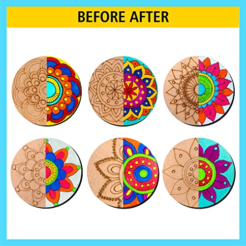 SWAGSTATION Wood Mandala Art Kit for Kids & Adults |DIY Craft Kit for Boys, Girls, Sister, Brother | Birthday, Rakhi, Return Gift Ideas | Paint Your Own Coasters | Festive Gift Art Kit, Brown - Image 4