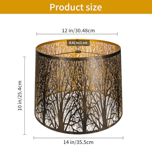 ALUCSET Large Metal Lampshade Forest Etching Forest Lamp Shade Pattern 12'' Top × 14'' Bottom × 10" Height Fits For Table Lamps and Floor Lamps Spider Fitter - Image 4
