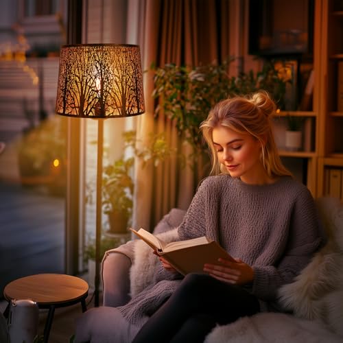 ALUCSET Large Metal Lampshade Forest Etching Forest Lamp Shade Pattern 12'' Top × 14'' Bottom × 10" Height Fits For Table Lamps and Floor Lamps Spider Fitter - Image 5
