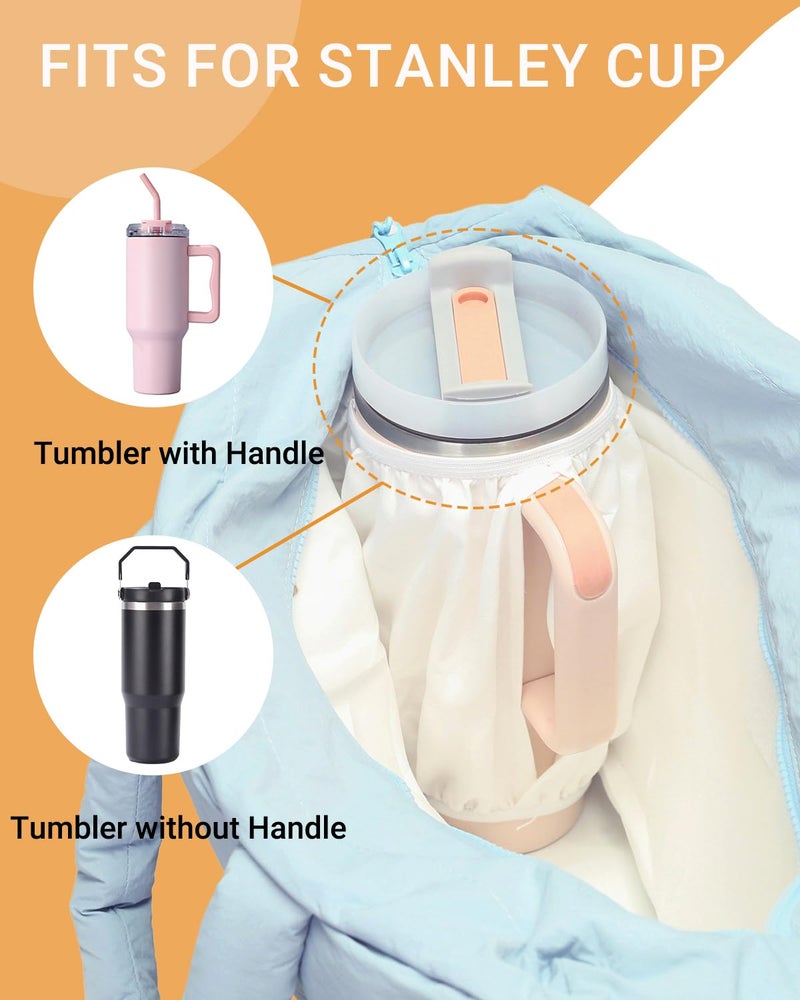 Herald Puffer Tote Bag for Women, Large Quilted Puffy Handbag Lightweight Satchel Purse with Cup Holder & Compartment (Sky Blue) - Image 3