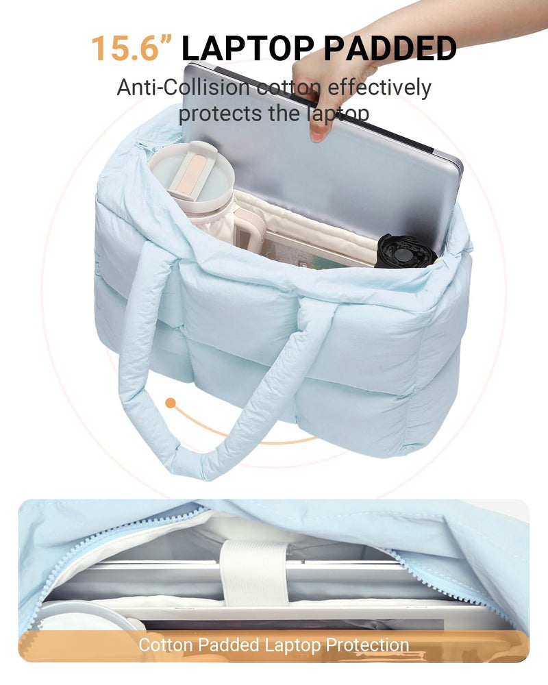 Herald Puffer Tote Bag for Women, Large Quilted Puffy Handbag Lightweight Satchel Purse with Cup Holder & Compartment (Sky Blue) - Image 4