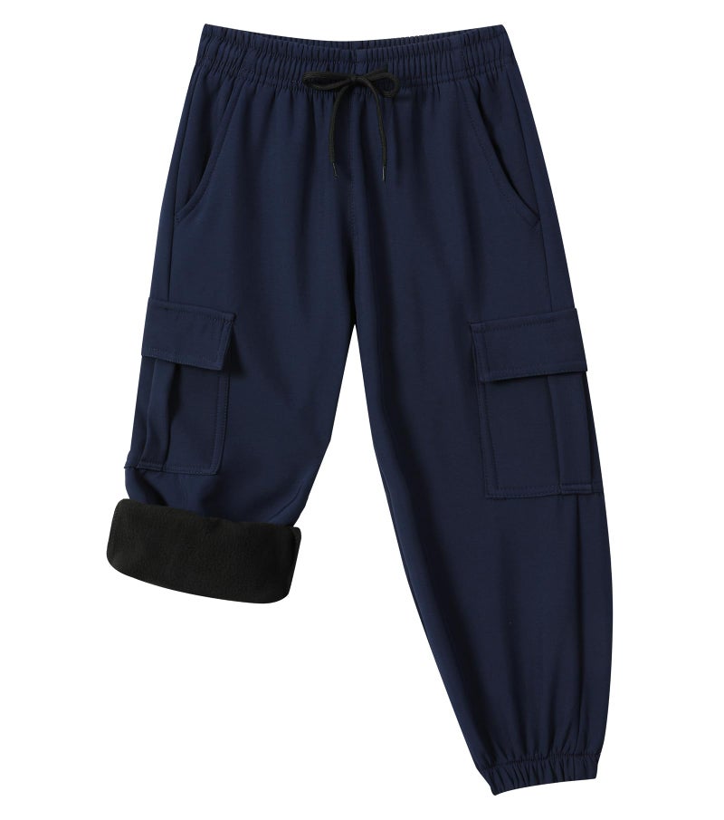 XiaoLongRen Toddler Warm Skiing Snow Pants Baby Boys Girls Waterproof Cargo Hiking Pants Kids Fleece Lined Winter Sweatpants Sports Outdoor Joggers with Pockets(SnowLL316-D.Blue-5T) - Image 1