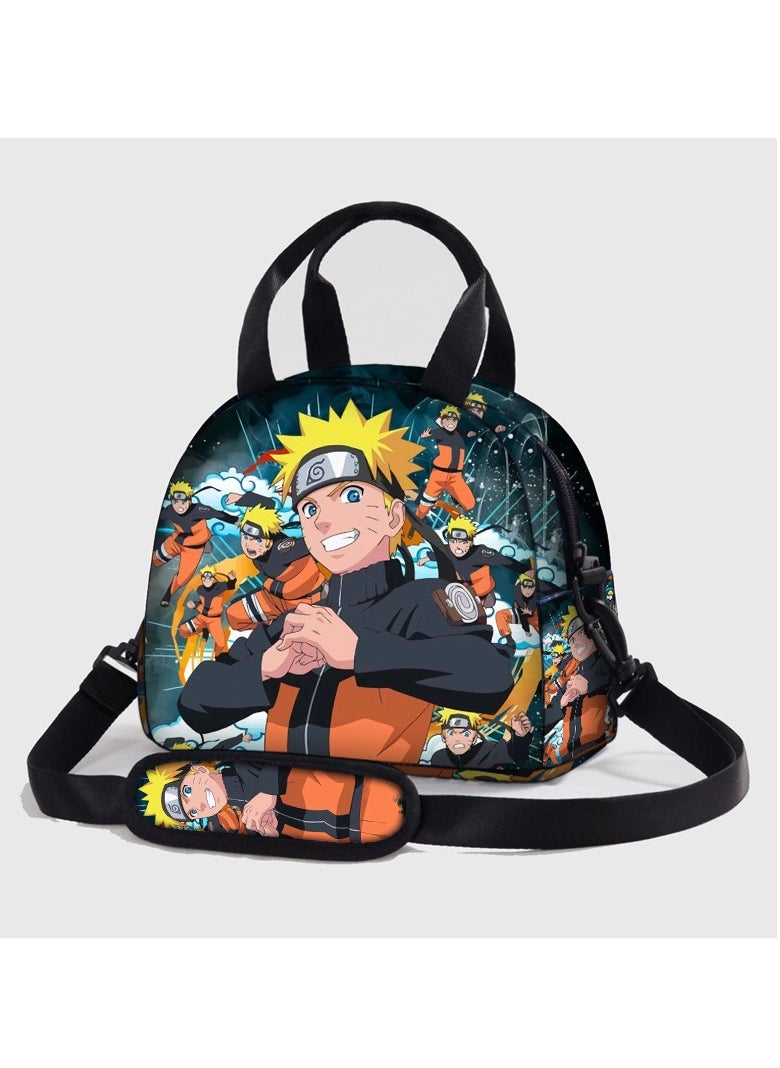 General Naruto Kids Lunch Bag, Polyester Insulated Bag, Kids Shoulder Bag Tote Bag Insulated Crossbody Bag, Boys and Girls Large Capacity Bento Bag Insulated Bag 