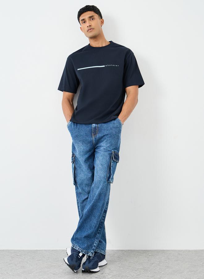 Styli Slogan Print Crew Neck Oversized T-Shirt - Image 3