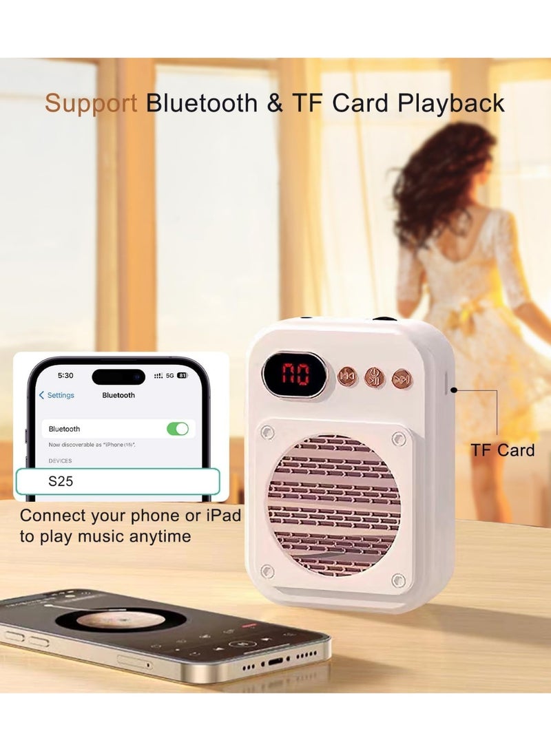 Portable Voice Amplifier S25 PA System with Wired Microphone & Speaker, Bluetooth 5.0, TF Card - Cloud Rock White - Image 4