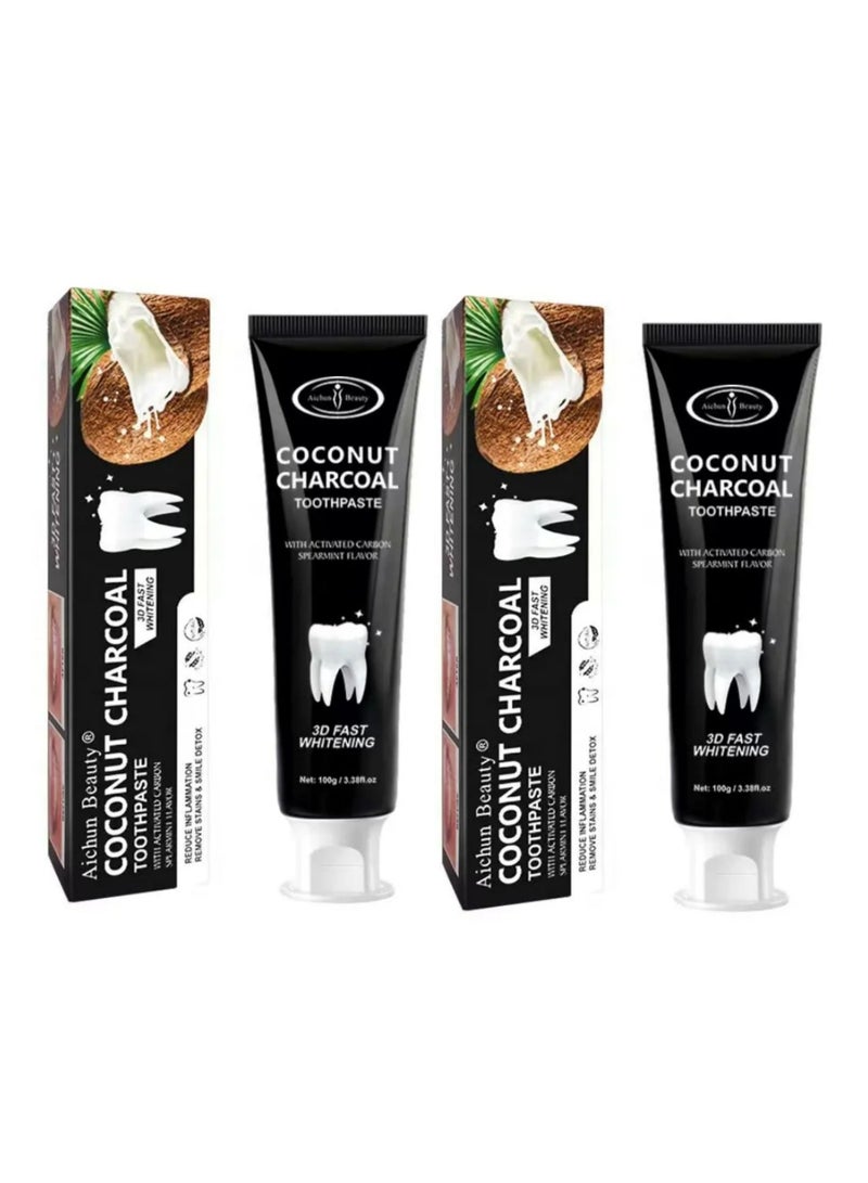 AICHUN BEAUTY Coconut & Char coal Organic Black Teeth Whitening Toothpaste 100g 2pcs - Image 1