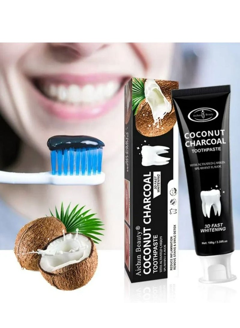 AICHUN BEAUTY Coconut & Char coal Organic Black Teeth Whitening Toothpaste 100g 2pcs - Image 3