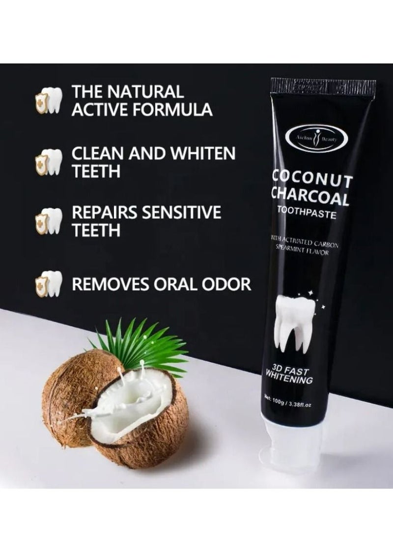 AICHUN BEAUTY Coconut & Char coal Organic Black Teeth Whitening Toothpaste 100g 2pcs - Image 5
