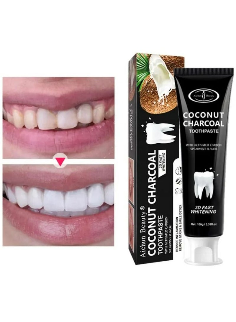 AICHUN BEAUTY Coconut & Char coal Organic Black Teeth Whitening Toothpaste 100g 2pcs - Image 4