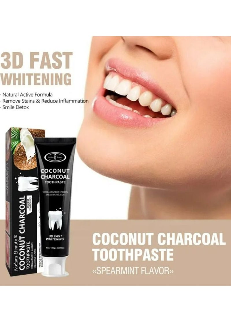 AICHUN BEAUTY Coconut & Char coal Organic Black Teeth Whitening Toothpaste 100g 2pcs - Image 2