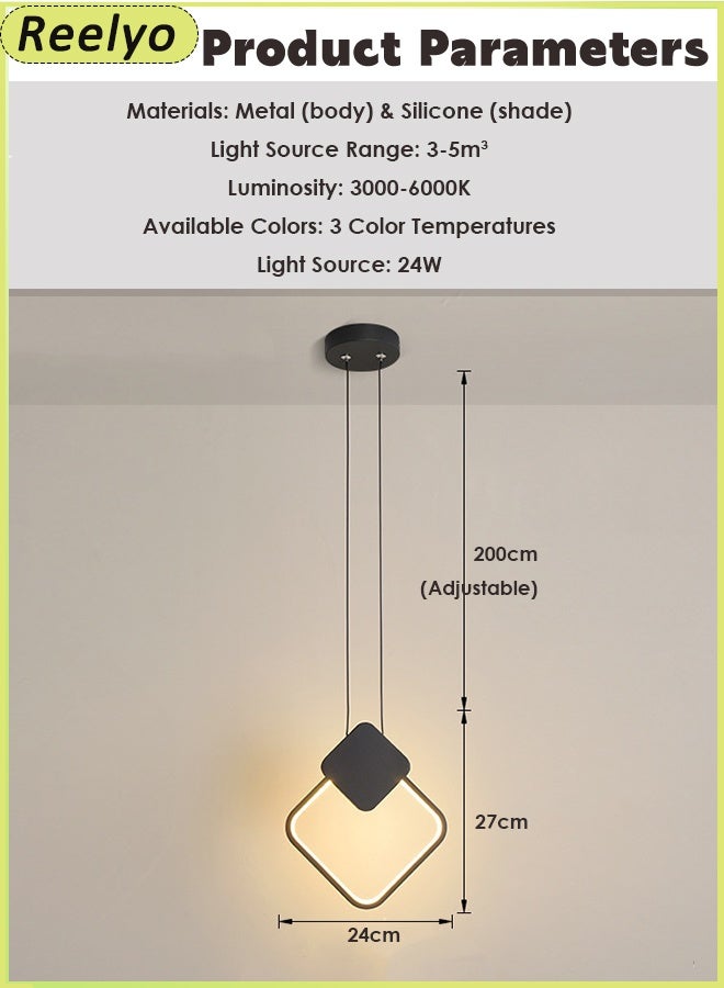 Reelyo Led Pendant Nordic Lights Indoor Lighting Adjustable Integrated Hanging Lamp Small Modern Led Pendant Light Three-colours For Home Bedside Living Room Decoration Dining Tables Aisle Modern Light Nordic Iron Retro Loft Home Living Room Hanging Lamps Bedroom Luminaria Lighting, Kitchen Island Pendant Lights Fixtures BLACK 24W - Image 2