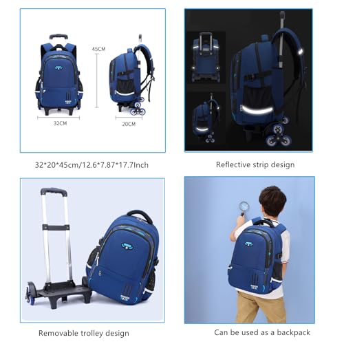 Mfikaryi Solid Color Elemetary Rolling Backpack,Camo Prints Kids Wheeled School BookBag,Backpack with wheels for boys - Image 3