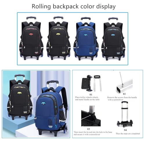 Mfikaryi Solid Color Elemetary Rolling Backpack,Camo Prints Kids Wheeled School BookBag,Backpack with wheels for boys - Image 2