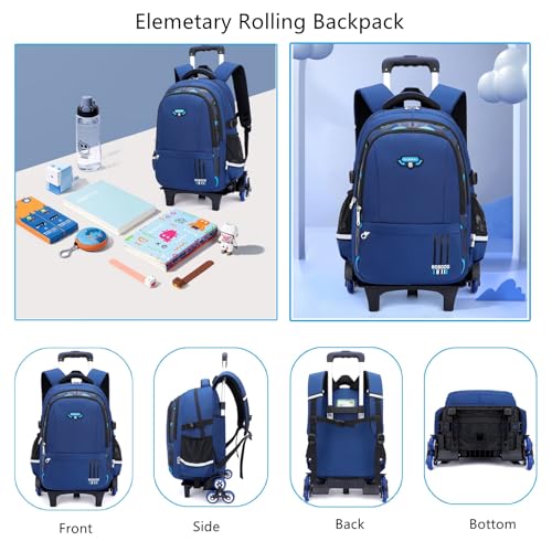 Mfikaryi Solid Color Elemetary Rolling Backpack,Camo Prints Kids Wheeled School BookBag,Backpack with wheels for boys - Image 4
