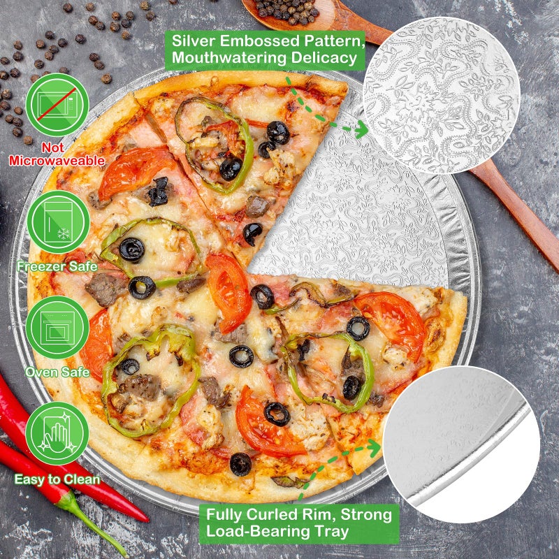 Roponan 15 Pack Serving Platters 16â€, Large Disposable Aluminium Foil Serving Trays for Parties, Silver Embossed Foil Serving Dishes/Plates for Vegetable, Fruit, Slices of Cake, Cookies - Image 4