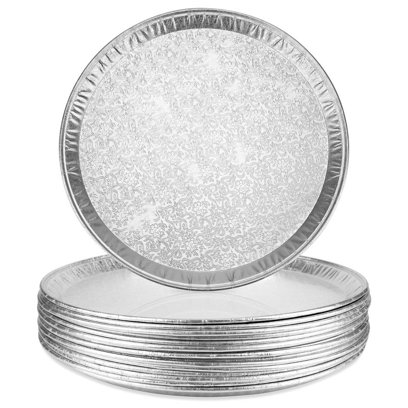 Roponan 15 Pack Serving Platters 16â€, Large Disposable Aluminium Foil Serving Trays for Parties, Silver Embossed Foil Serving Dishes/Plates for Vegetable, Fruit, Slices of Cake, Cookies - Image 1