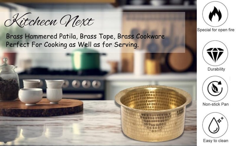 KITCHEN NEXT Brass Hammered Patila Brass Tope Brass Cookware Patila Round Tapeli Bhagona 15 Liter25 Liter35 Liter Set of 3 Combo Gold - Image 5