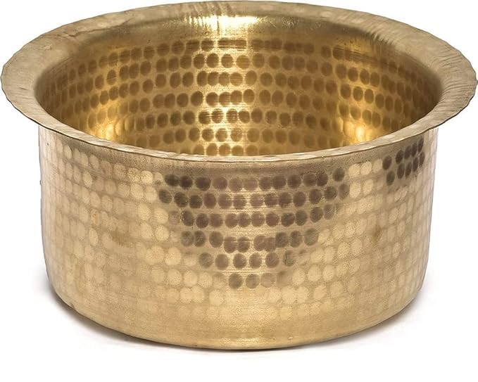 KITCHEN NEXT Brass Hammered Patila Brass Tope Brass Cookware Patila Round Tapeli Bhagona 15 Liter25 Liter35 Liter Set of 3 Combo Gold - Image 1