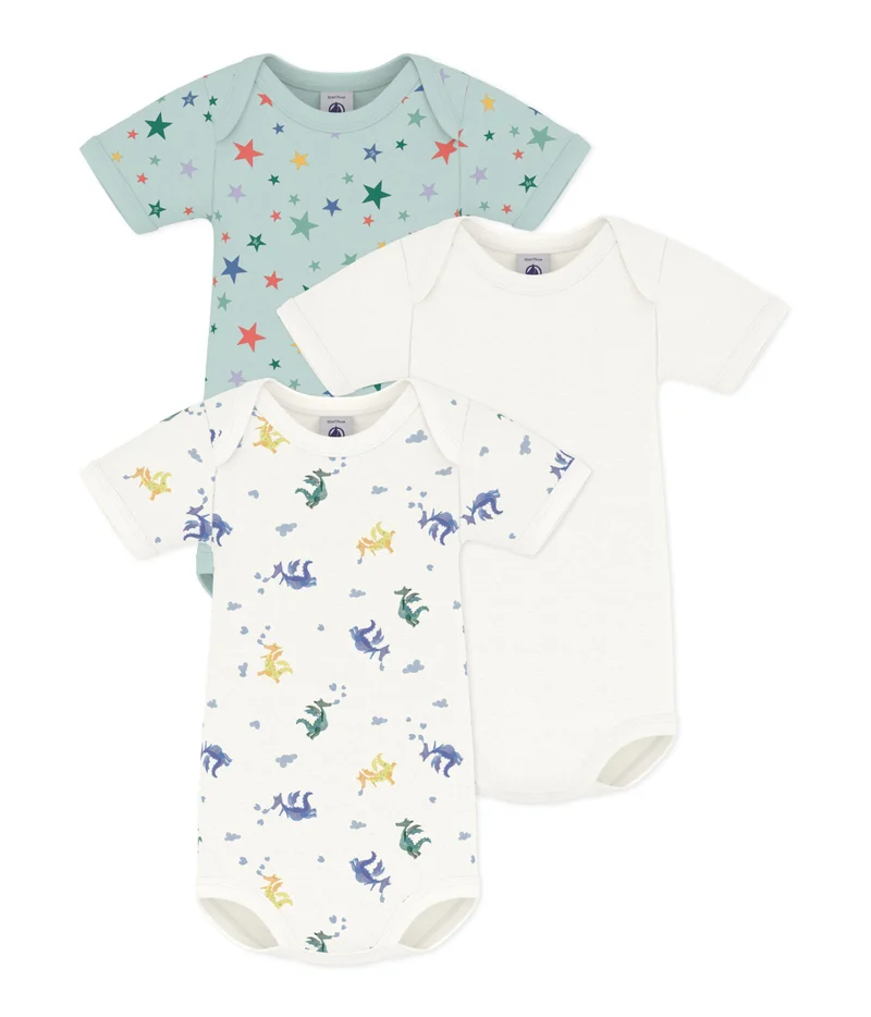 بيتي باتو Pack Of Short-Sleeved Dragon Print Cotton Bodies For Babies