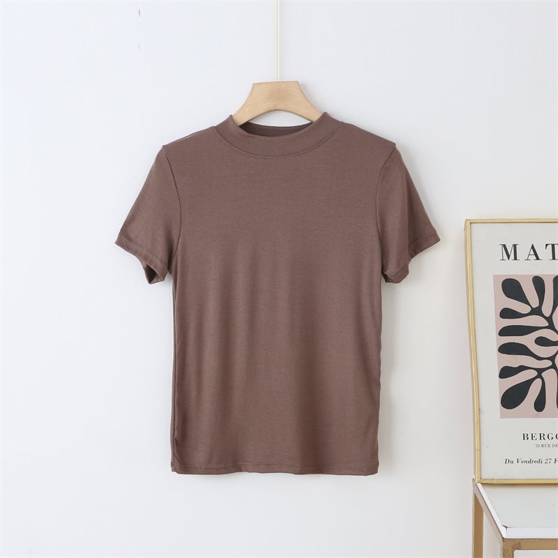 Summer Modal Thin Breathable Short-Sleeved T-Shirt Women'S Casual Stitching Collar Loose Top Basic Inner Base Shirt - Image 1