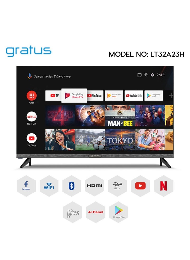 gratus - Gratus 32″ Edgeless HD ready LED Smart TV, DVB T2/S2 Built-in receiver, Android 12, 2 USB, 3 HDMI, High Resolution, Superior Sound, Model- LT32A23H - Image 1