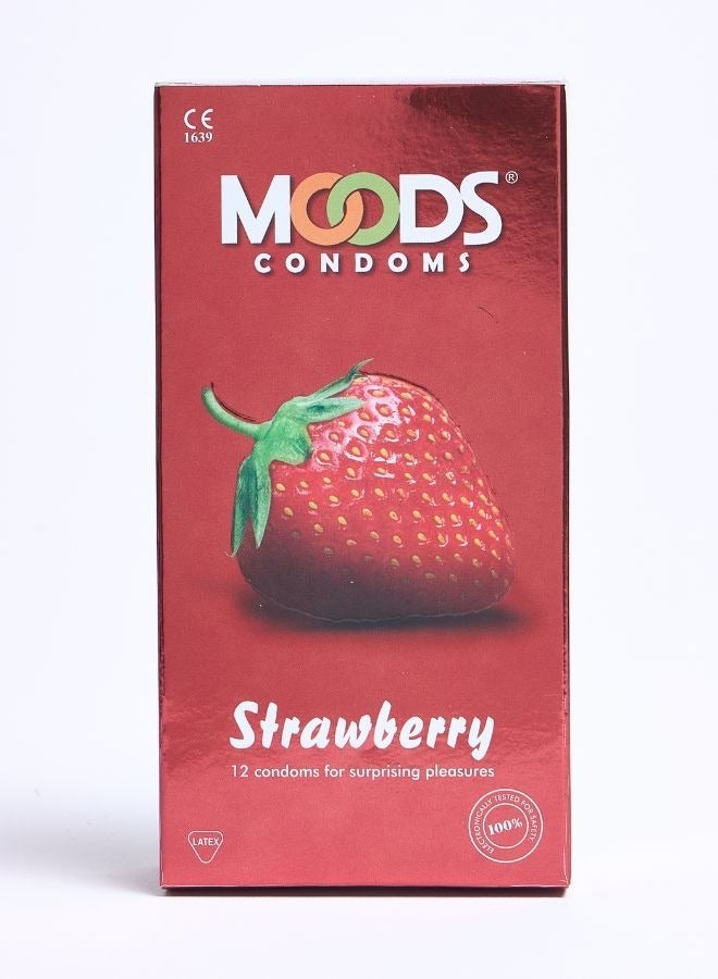 Moods Strawberry Condoms 12 Pcs - Image 1