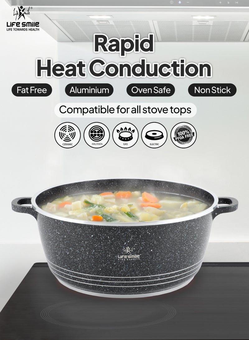 Life Smile 11-Piece Nonstick Granite Cookware Set – Premium Cookwares, Pots and Pans with Lids | Includes 28cm Soup Pot (6.7L), 28cm Shallow Pot (3.9L), 24cm Frying Pan (2.4L), 16cm Sauce Pan (1.3L) & 3 Kitchen Utensils - Image 5