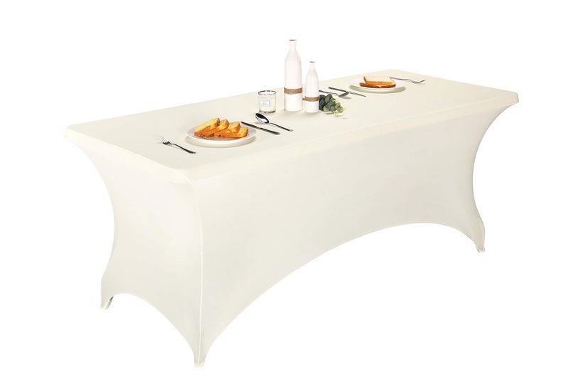 LZY Spandex Table Covers 6 Feet  Stretch/Fitted Table Covers for 6 Feet Folding Table  Rectangular Spandex Table Cloths for Wedding Party or Event (6FT-2PCS  Ivory) - Image 1