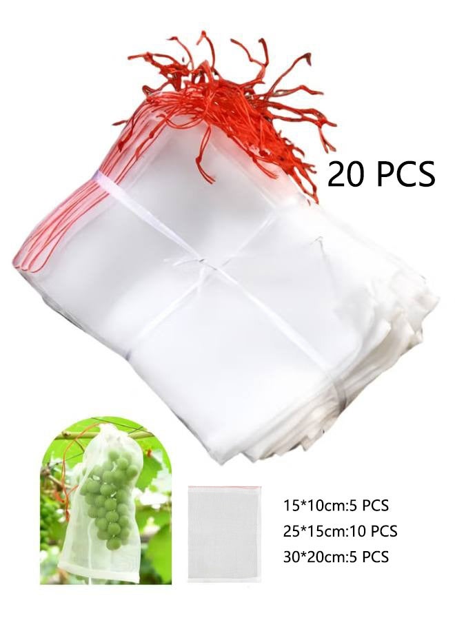 20 Pack Protection Net Bags with Drawstring, Reusable Nylon Bird Insect Bird Barrier Screen for Vegetables Fruit Flowers - Image 1
