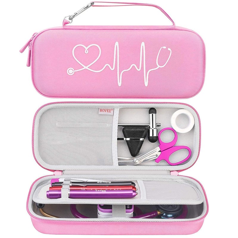 BOVKE Stethoscope Case for 3M Littmann Classic III Monitoring, Lightweight II S.E, Cardiology IV Diagnostic, MDF Acoustica Stethoscopes, Extra Room for Nurse Essentials and Medical Supplies, Pink