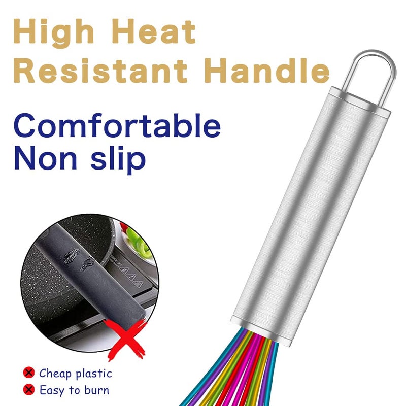 OYV Silicone Whisk,Professional Whisks For Cooking Non Scratch,Stainless Steel & Silicone Wisk,Plastic Rubber Whisk Tool For Nonstick Cookware,Silicon Wisks Set of 3,Rainbow,for Blending,Colorful. - Image 5